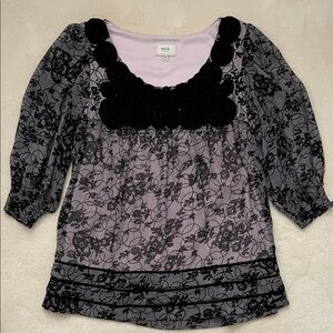 ECI Black and Pink Floral Lace Blouse